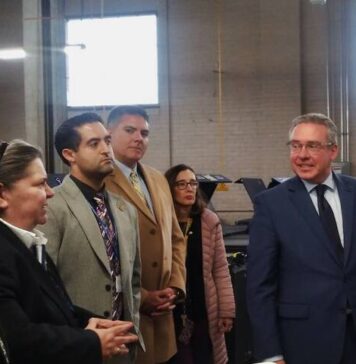 
			
				                                Luzerne County Manager Romilda Crocamo, second from left, thanks Pennsylvania Secretary of the Commonwealth Al Schmidt for visiting election facilities Thursday. County Councilman Harry Haas is in the foreground, and those at the center, from left to right, are county Council Chairman John Lombardo and county Assistant Solicitors Gene Molino and Paula Radick.
                                 Jennifer Learn-Andes | Times Leader

			
		