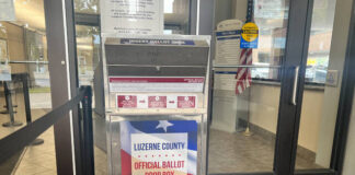 
			
				                                The mail ballot drop box at Luzerne County’s Penn Place building in downtown Wilkes-Barre.
                                 File photo

			
		